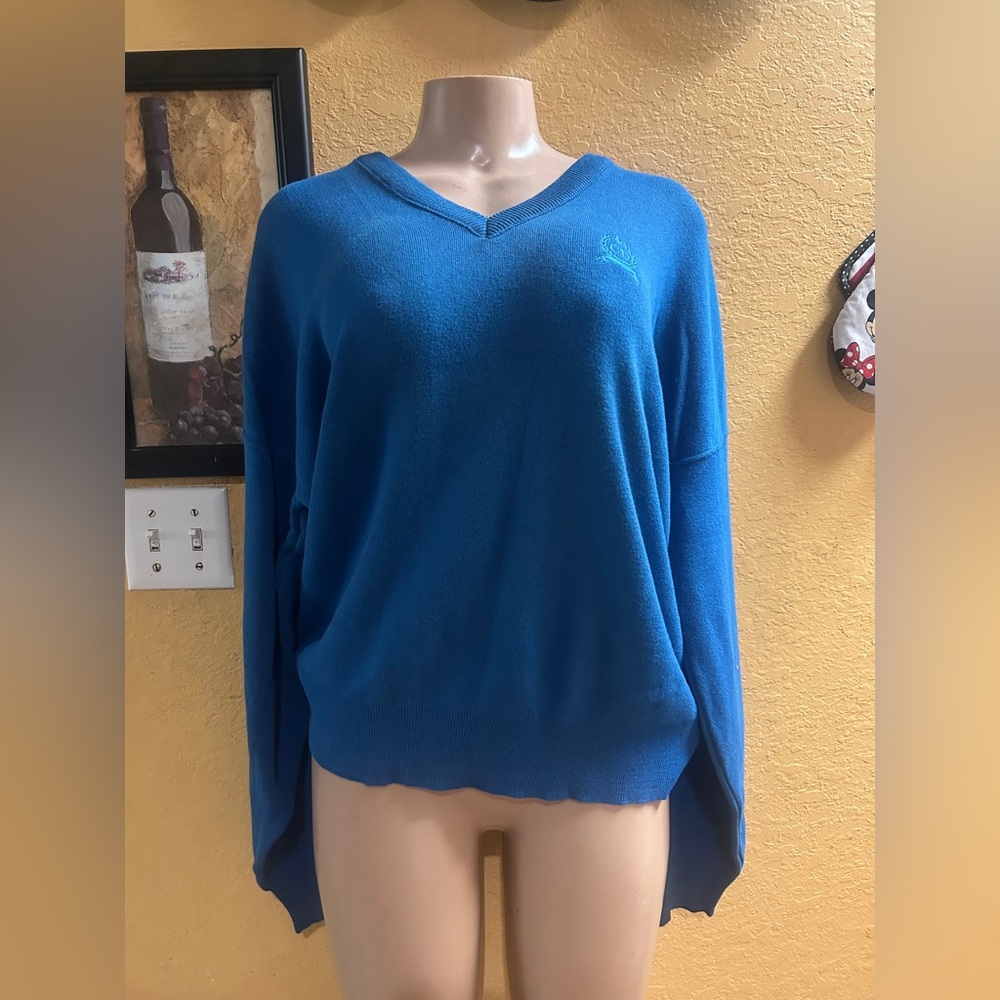 Vintage 1980s Christian Dior Monsieur V Neck Sweater Blue Made In USA Size XL